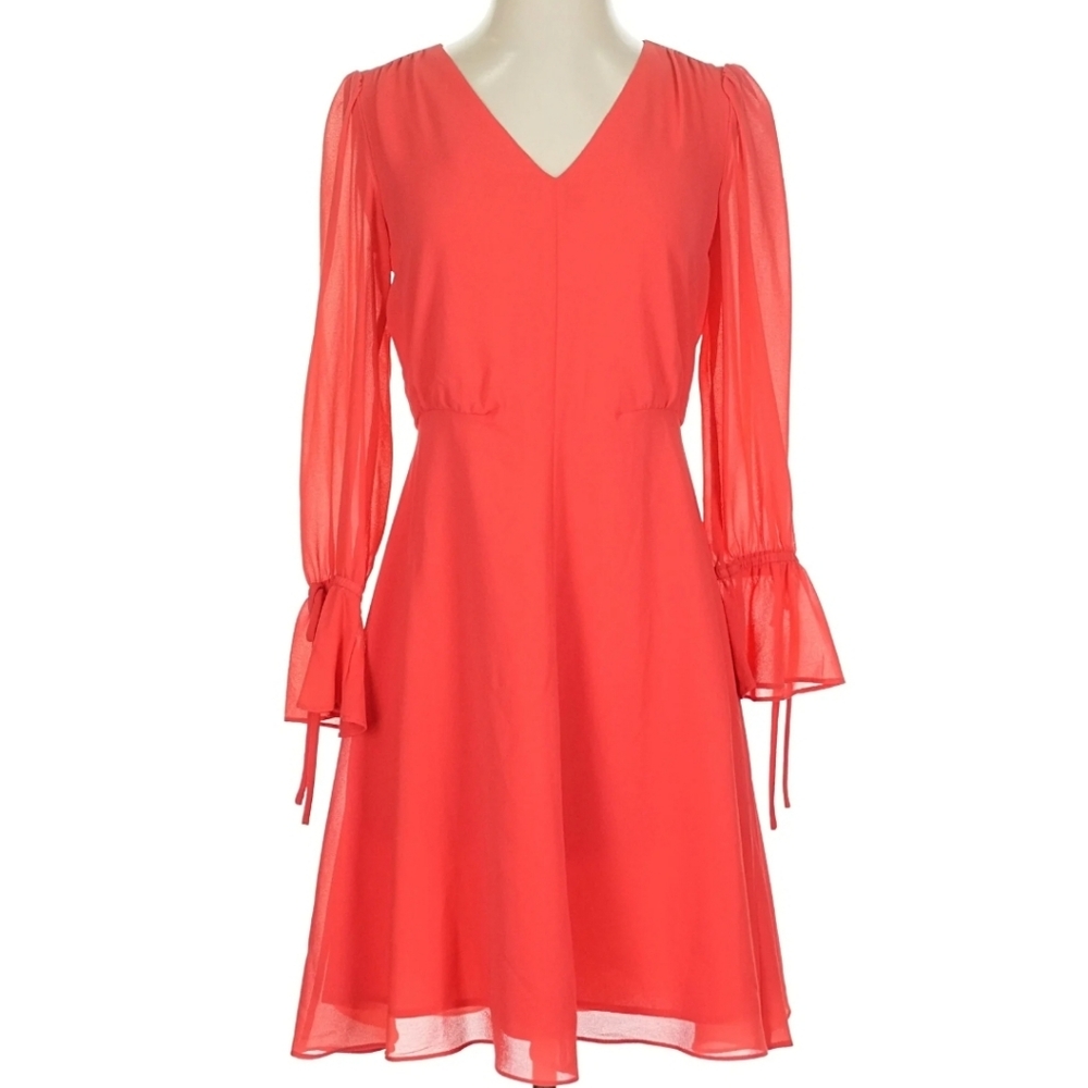 Vince Camuto Coral V-Neck Chiffon A-Line Dress